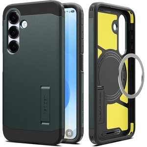 image:imageSpigen for Galaxy S25 Case Tough Armor MagFit Kickstand Compatible with MagSafe MilitaryGrade Protection  BlackAbyss Green