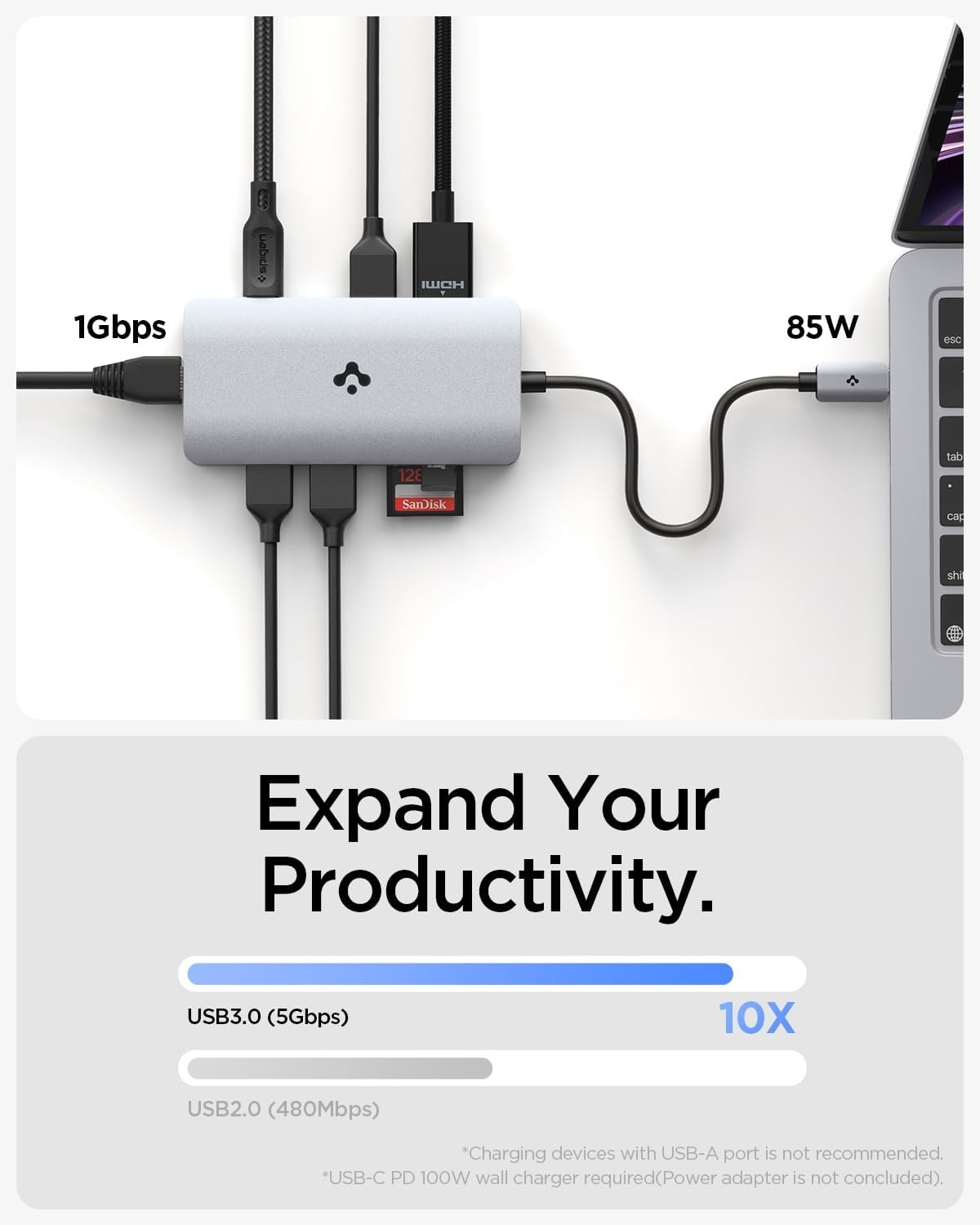 image:imageSpigen 8in1 USB C Hub Multiport Adapter 100W PD 30 microSDSD Card Reader 5Gbps Data Port for MacBook Pro Air M1 M2 Steam Deck Dell XPS 4K 60Hz HDMI Ethernet USB C and 3 USB A Port
