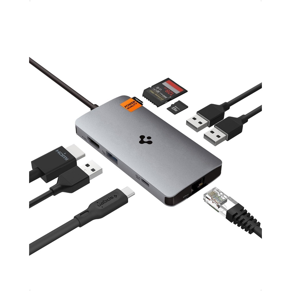 image:imageSpigen 8in1 USB C Hub Multiport Adapter 100W PD 30 microSDSD Card Reader 5Gbps Data Port for MacBook Pro Air M1 M2 Steam Deck Dell XPS 4K 60Hz HDMI Ethernet USB C and 3 USB A Port